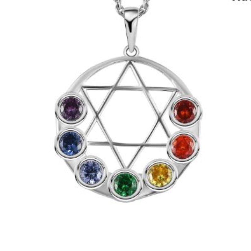 Seven Chakar Simulated Multi Diamond Pendant/Necklace